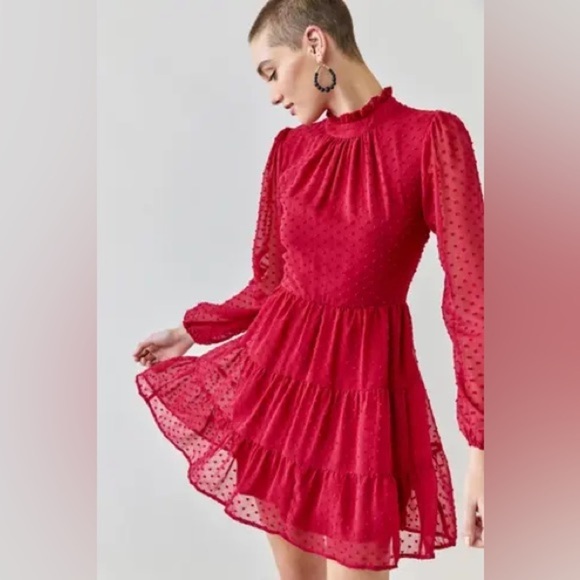 Francesca's Collections Dresses & Skirts - Francesca's NWT Charmed Hearts Red Angelina Mock Neck Clip Mini Dress size XXS